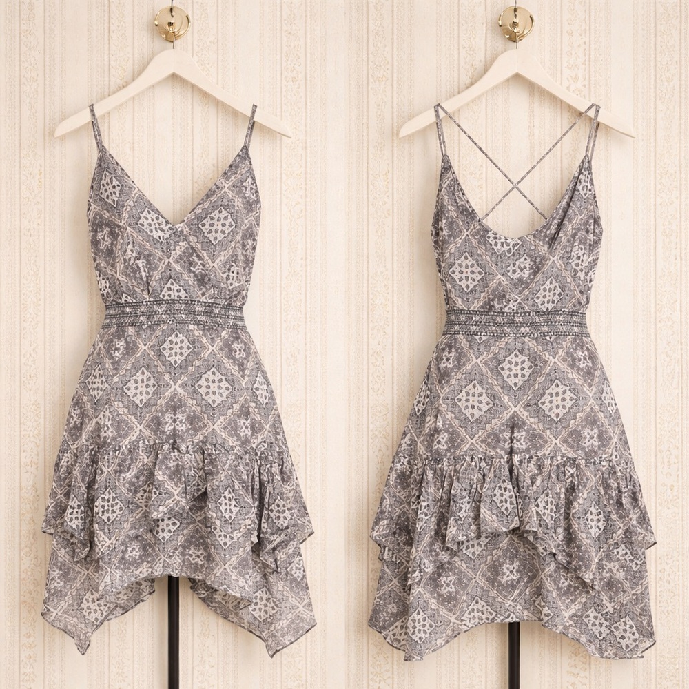 Aqua spaghetti criss cross strap flowy boho chic bohemia top XS